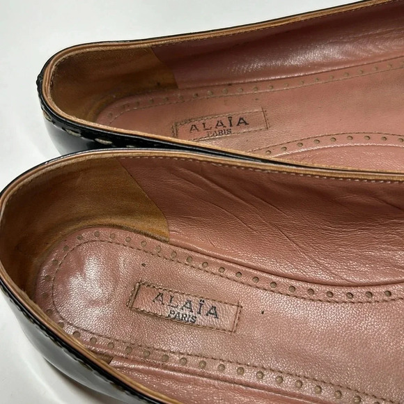 Alaia Paris Ballet Flat Patent Leather Slip On Round Toe Shoes Black Size 36.5 - Picture 8 of 10